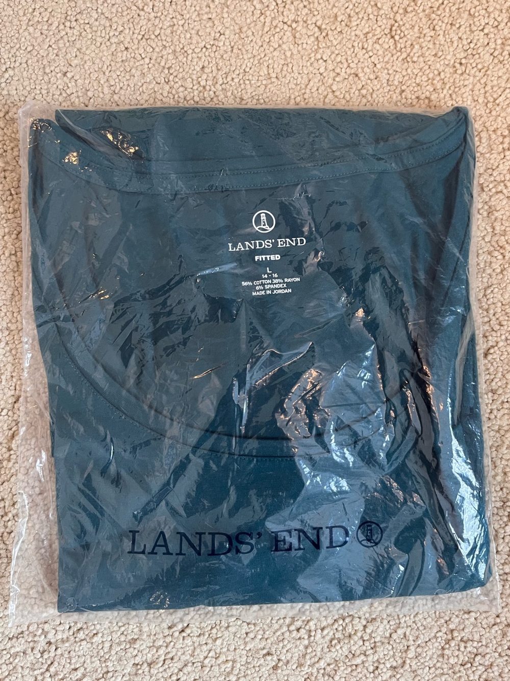 NWT Lands End Fitted Long Sleeve Scoop Neck Tee Size Large Emerald Lagoon